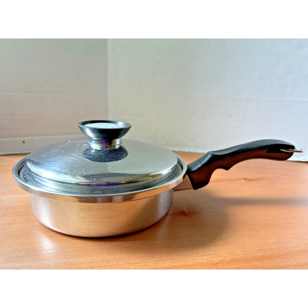 Vintage COOK-O-MATIC 8” Sauce Pan With Lid 18-8 TRI PLY Stainless Steel USA Made